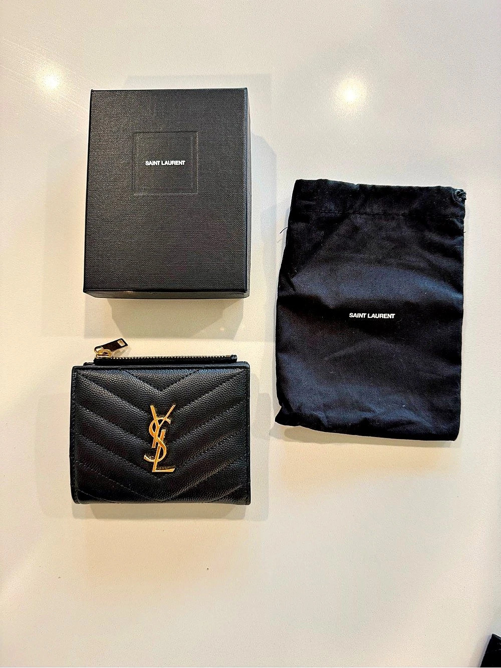 Saint Laurent Uptown Compact Wallet in Grain de Poudre Leather Black